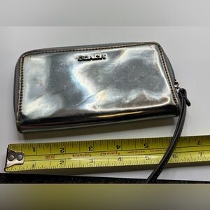 Coach Corner Zip Wristlet Hand Wallet Grey Personal Pocket Size silver
